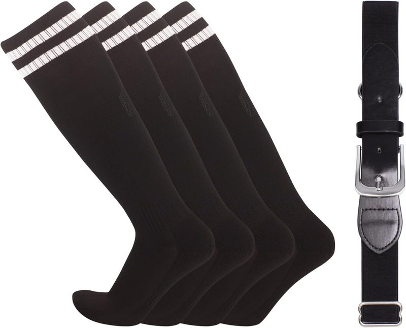 EDCYF Kids Baseball or Softball Socks and Belt Combo Set Softball Knee Socks High Tube Soccer Socks for Youth Boys Girls - Image 1